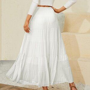 Women's Chiffon Elastic High Waist Pleated A-Line Flared Maxi Skirts